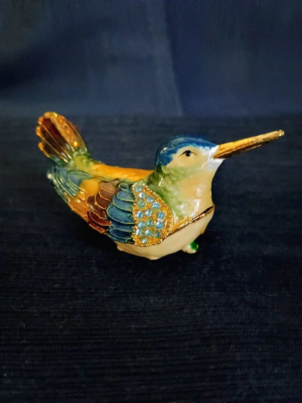 Hummingbird Jeweled Enameled Trinket Box
